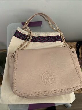 Tory Burch Pale Blush Leather Whipstitch Chain Shoulder Bag